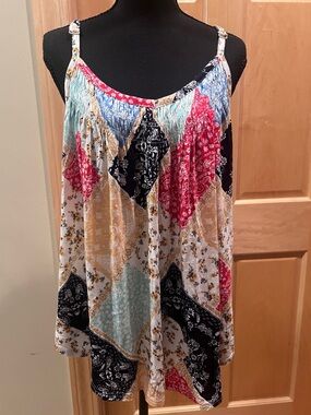 NWT Maurice’s Tank Top Asheville Patchwork Smocked Swing Cami Handkerchief XXL
